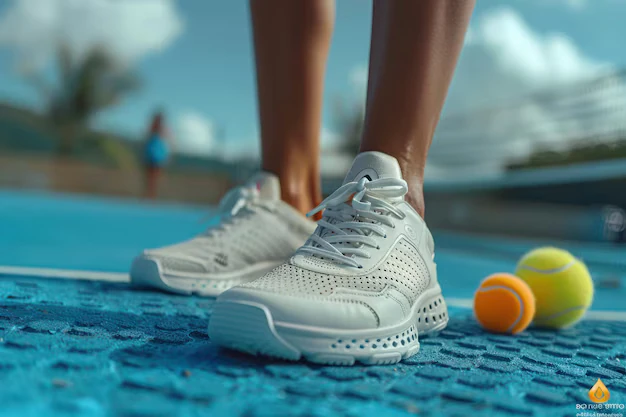 White sneakers on tennis court